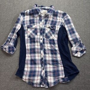 Ci Sono Shirt Womens Large Red Blue White Rolled Sleeves Long Sleeve Pocket